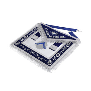 Tablier de Maître de Loge Personnalisé Brodé à la Main, en Cuir/Vernis de Mouton Bleu Marine avec Franges Argentées - Product Image 2