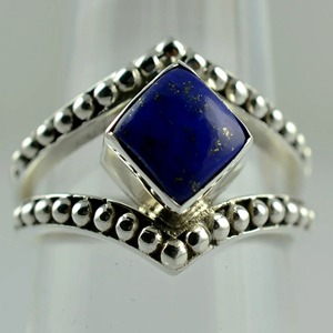 <b>Lapis</b> <b>Lazuli</b> <b>Ring</b> 925 Sterling Silver Handmade Boho Statement Promise Jewelry for Women Natural Cushion Shape Gemstone Jewelry - Product Image 4