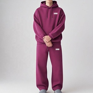 Custom Baggy Tracksuit Men's <b>Oversized</b> Streetwear Sweat Set Solid Eco-Friendly Hoodie <b>Jogger</b> Pants Logo Printing Private Label - Product Image 5
