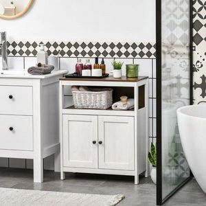 White and Walnut Bathroom Storage Cabinet Elegant Furniture for Your Bath Space - Product Image 1
