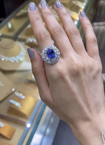 Vintage Alloy Silver Plated Lab Created IGI Certified Kate Middleton Blue Stone Engagement <b>Cushion</b> Cut Diamond Ring <b>for</b> Fashion - Product Image 2