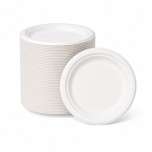 Plato Desechable de Bagazo Blanco Resistente de 9 Pulgadas, Biodegradable, Compostable, Apto para Microondas, para Fiestas y Catering - Product Image 3