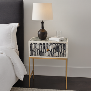 Lujo hecho a mano tradicional gris antiguo mesita de noche de madera patrón Floral incrustaciones de hueso 1 cajón muebles de dormitorio para vivir - Product Image 3