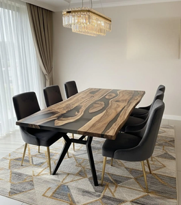 Plateau de table rectangulaire noir en bois d'acacia et résine époxy, décoration d'intérieur - Cadeau Diwali - Product Image 4