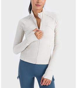 Veste de yoga mi-longue pour femme, élasthanne, fermeture éclair intégrale, vêtements de sport fitness, coupe ajustée, tissu uni, toutes saisons, gym, course à pied, vêtements de sport - Product Image 4