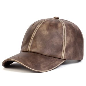 Casquette de baseball vintage en cuir PU, 6 panneaux, réglable, couleur unie, unisexe, décontractée, personnalisable OEM, haute qualité - Product Image 3