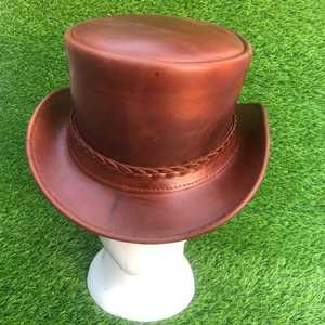 Premium quality custom Handmade unisex Brown Leather Top <b>Hat</b> – Steampunk Victorian Braided <b>Band</b> - Product Image 5
