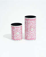Paire de récipients décoratifs en os incrusté de pierres, rose pastel |   Pot de fleurs de table à motif circulaire en MOP pour l'aménagement intérieur d'hôtels LIVING CRAFT