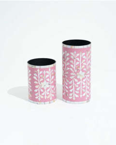 Paire de récipients décoratifs en os incrusté de pierres, rose pastel |   Pot de fleurs de table à motif circulaire en MOP pour l'aménagement intérieur d'hôtels LIVING CRAFT - Product Image 5