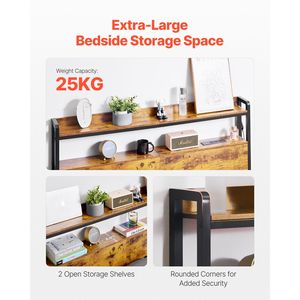 Testiera Regolabile in Altezza con 2 Ripiani per Letto Matrimoniale, Stazione di Ricarica Indipendente, Arredamento Camera da Letto con Contenitore - Product Image 5
