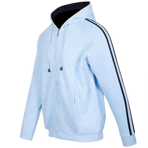Sweat-shirt à capuche zippé pour homme avec rayures rouges, coupe classique, décontracté, pour l'automne, 100% coton, tissu éponge français respirant - Product Image 5