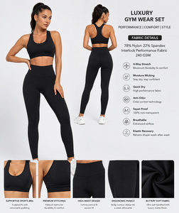<b>Black</b> High Waisted <b>Leggings</b> Scoop Neck Solid <b>Crop</b> Top 4 Piece Set Breathable Eco-Friendly Seamless Knitted Spandex Elastic Waist - Product Image 3