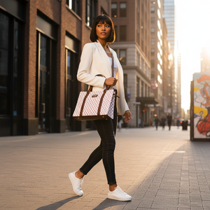 WRIZA Womens Genuine Leather Tote <b>Bag</b> | Large <b>Work</b> Handbag Laptop Compartment | Textured Monogram Shoulder <b>Bag</b> Christmas - Product Image 2