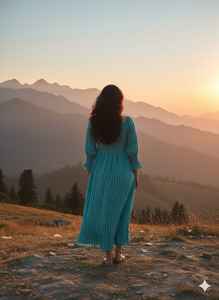 เดรสยาวสีเขียวอมฟ้า แต่งสม็อคที่ตัวเสื้อ แขนยาว ผ้าฝ้าย สไตล์โบฮีเมียน ชุดเดรสฤดูร้อนลายวิวภูเขา ชุดเดรสสำหรับวันหยุด สไตล์หรูหรา - Product Image 4