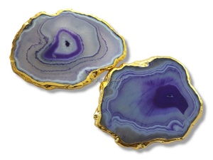 Dessous de verre en onyx vert avec tranche galvanisée dorée, motif de guérison fait à la main, pierres précieuses en cristal, placage d'or à vendre - Product Image 2