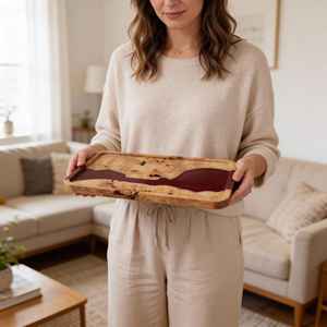 Bandeja de Servir de Madera Natural y Resina Epoxi para Decoración de Cocina y Mesa de Comedor, Bandeja de Servir Artística de Madera y Resina Premium para el Hogar - Product Image 4