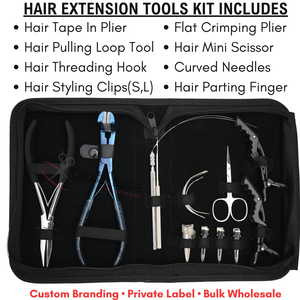 New Hair Extension Tools Kit with Tape In Hair Plier Salon Trimmer silver Weaving Needles Hair Clamps with 7 Flat Crimping Plier - Product Image 2