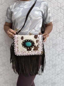 Sac à main en cuir suédé de haute qualité avec franges, couleur turquoise, sac bandoulière en peau de chèvre, style bohème gypsy, sac fait main multi-usages - Product Image 3