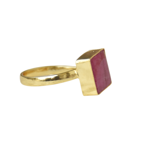 Anillo Clásico Chapado en Oro con Rubí, Engaste Cuadrado, Gema Natural, Joyería Unisex, Piedra de Nacimiento de Julio, Uso Diario - Product Image 4