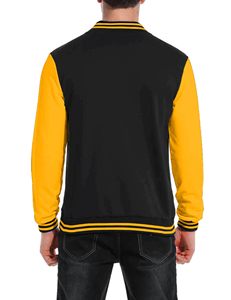เสื้อแจ็คเก็ตเบสบอลผู้ชาย สีดำเหลือง ตัวอักษรปัก  ผ้าฝ้ายผสมโพลีเอสเตอร์ สวมใส่สบายๆ สำหรับฤดูใบไม้ร่วง ติดกระดุม ทรงปกติ - Product Image 4