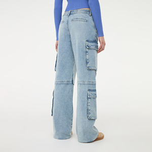 Pantalones Cargo de Mezclilla Azul Claro de Cintura Alta para Mujer, Corte Holgado, con Múltiples Bolsillos, Estilo Casual, para Primavera - Product Image 4