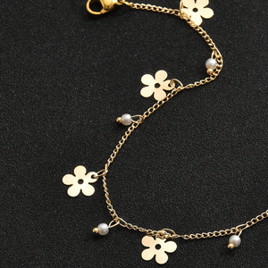 Hallmark Silver Elegant Small Floral Pendant Tassel Gold Plated Anklet for Women - Product Image 2