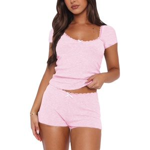 New Arrival Summer Women's 2-Piece Biker <b>Short</b> <b>Set</b> above Knee Crop <b>Top</b> & <b>Shorts</b> Solid Pattern Custom Print 2026 Collection - Product Image 1