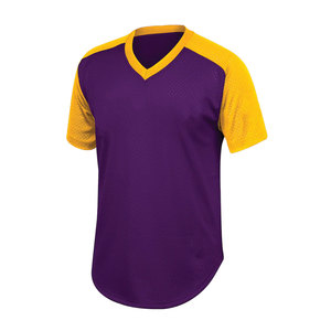 Maillot de baseball pour homme, violet et jaune, pull-over uni, col en V, manches courtes, style décontracté - Product Image 1