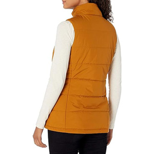 <b>Women's</b> Solid Orange Puffer Vest Casual Stand Collar Zipper Sleeveless <b>Waistcoat</b> Outerwear - Product Image 2