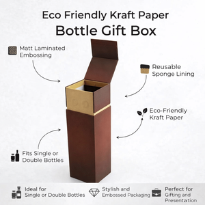 Eco Friendly Kraft Paper Bottle Gift <b>Box</b> |Matt Laminated Embossed Packaging with Sponge Lining for Single & Double Bottles <b>Brown</b> - Product Image 6