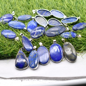 Colliers pendentifs ovales en lapis-lazuli naturel, sertis de pierres en argent 925, unisexes, bijoux classiques, cadeau - Product Image 4