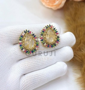 Alluring Premium Quality Gold Plated Brass <b>Stud</b> <b>Earrings</b> Zircon Stones for Women Evening Party Wear Trendy Fashion Collection - Product Image 6