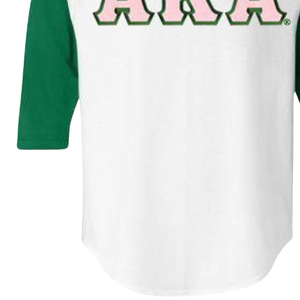Camiseta Raglán con Letras AKA, Blanca y Verde, para Mujer, Manga 3/4, Algodón, Estilo Béisbol, Hermandad Griega, Ropa Universitaria - Product Image 6