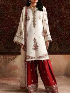 Salwar Kameez Crema Bordado para Mujer con Pantalones Palazzo Rojos, Vestido Tradicional Indio Pakistaní para Boda, Corte Holgado, Largo hasta el Tobillo - Product Image 5