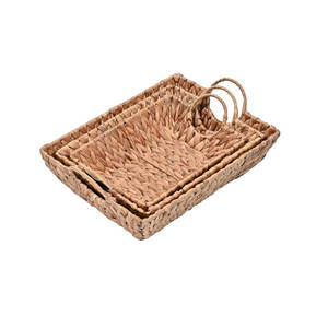 Juego de 3 bandejas de cestas decorativas rectangulares de Jacinto tejidas a mano con asas cestas de almacenamiento tejidas - Product Image 2