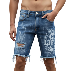 Shorts de Mezclilla Estampados para Hombre, Shorts Casuales de Verano - Product Image 1