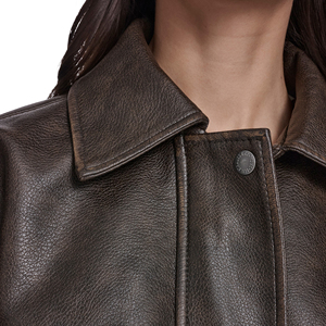 <b>Women</b> Real Cowhide Leather Bomber <b>Jacket</b> Ladies Aviator Slim Fit <b>Zip</b>-<b>Up</b> Customized Embroidery Logo Factory Price Wholesale - Product Image 2