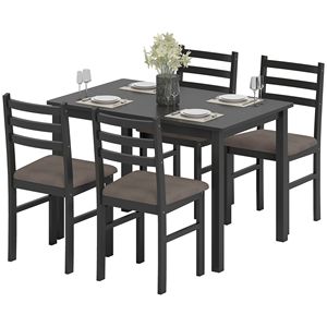 Juego de Mesa de Cocina Estilo Rústico Negro de 5 Piezas para 4 Personas, Incluye Sillas Tapizadas y Patas de Madera de Caucho - Product Image 1