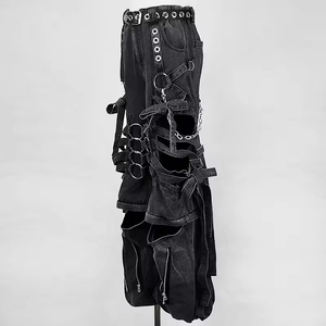 Pantalones Vaqueros Anchos Negros Desgastados para Hombre, Estilo Ripped con Anillos y Cadenas Plateadas - Product Image 3