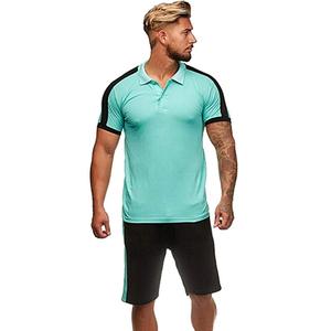 Conjunto de camiseta polo y pantalones cortos ligeros de verano para hombre, conjunto de dos piezas de algodón para gimnasio, entrenamiento físico, camiseta polo y pantalones cortos. - Product Image 2