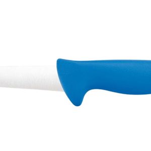 Couteaux de boucher à manche bleu avec lame étroite et droite argentée, poignée confortable avec protège-doigts pour une découpe précise de la viande - Product Image 4