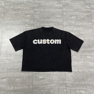 T-shirts personnalisés sérigraphiés, coupe ample et épaisse, style vintage délavé à l'acide avec pierres précieuses pour hommes - Product Image 2