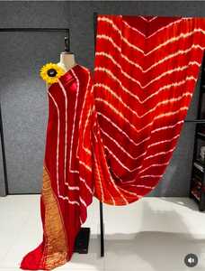Sari Leheriya Multicolor de Seda Gajji Pura - Product Image 1