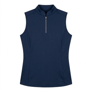 High Quality <b>Women's</b> Sleeveless Zip Polo <b>Vest</b> Solid <b>Pink</b> Collared Top Anti-Bacterial Lightweight Quick Dry Horse Riding Wear - Product Image 2