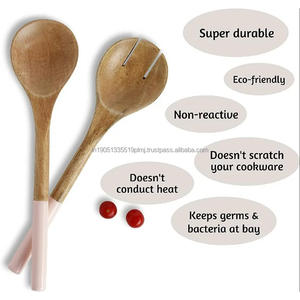 Ensemble de 2 cuillères à salade en bois d'acacia et de manguier écologiques, design minimaliste de 12 pouces avec logo personnalisé pour la maison et la restauration - Product Image 2