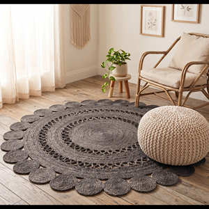 Luxury Scalloped <b>Round</b> Braided Jute Rug for Designer Living Rooms & Premium Home Collections - Product Image 1