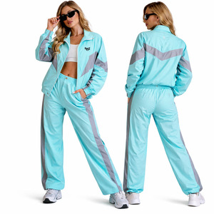 OEM Customized Nylon Lightweight Windbreaker Women's Reflective Panel Windbreaker Tracksuit Custom Two Piece Jogger <b>Set</b> Hoodies - Product Image 1