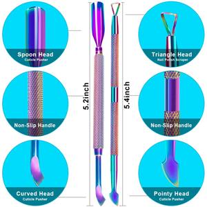 Ensemble professionnel UBI de 2 outils à cuticules double usage en acier inoxydable – Repousse-cuticules, coupe-cuticules et lime à ongles durables - Product Image 1