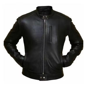Premium Men's Black Real Leather <b>Jacket</b> Slim Fit Motorcycle Biker Coat Stand Collar Casual Windbreaker Wholesale Custom <b>Jacket</b> - Product Image 3