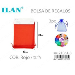 Sacchetti Regalo in Organza ILAN 17x23 Cm Rossi 3 Pezzi Sacchetti per Bomboniere Matrimonio - Product Image 1